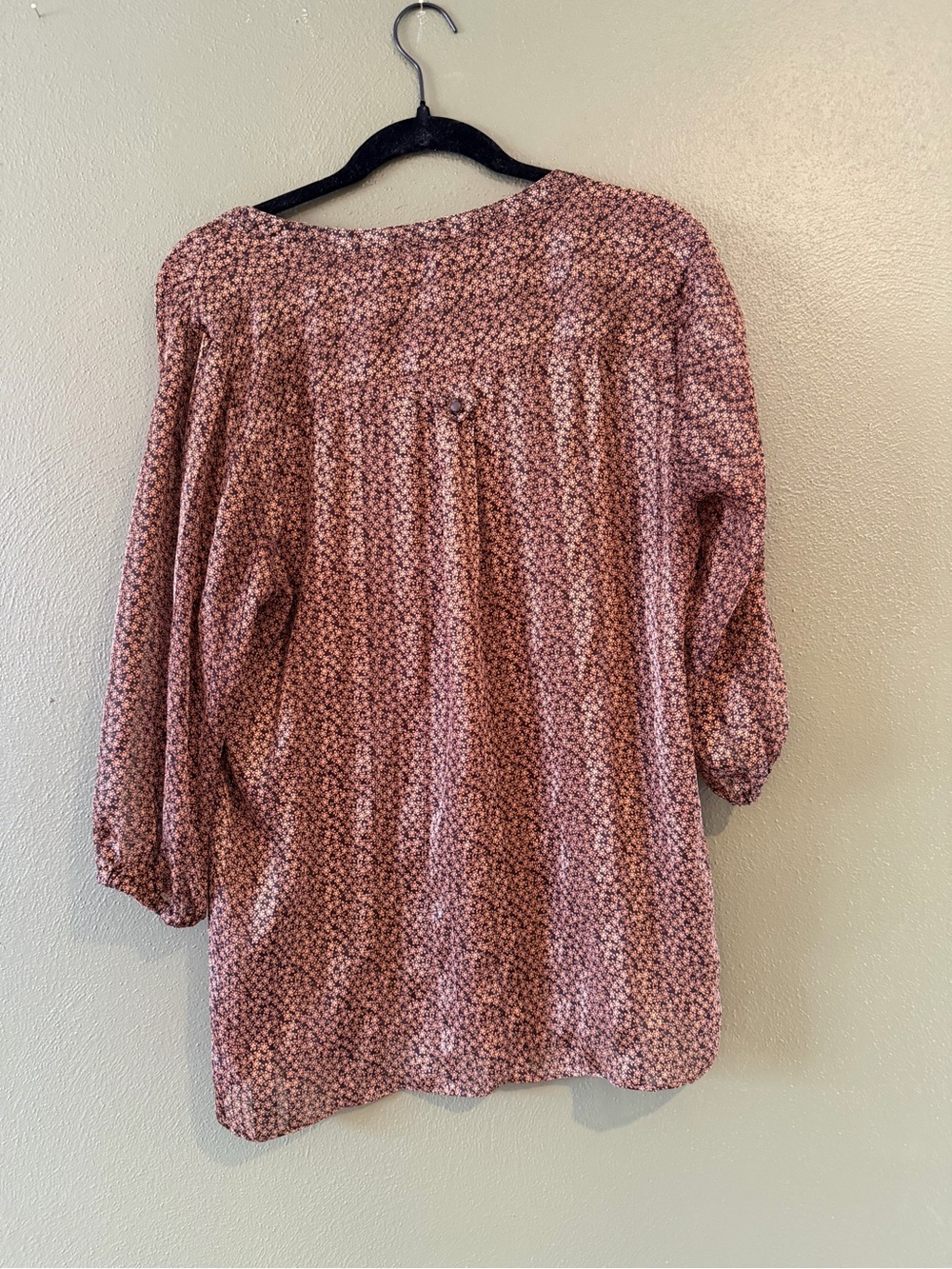 Brown and tanishrose Printed Henley Blouse with Three-Quarter Sleeves - Picture 3 of 3